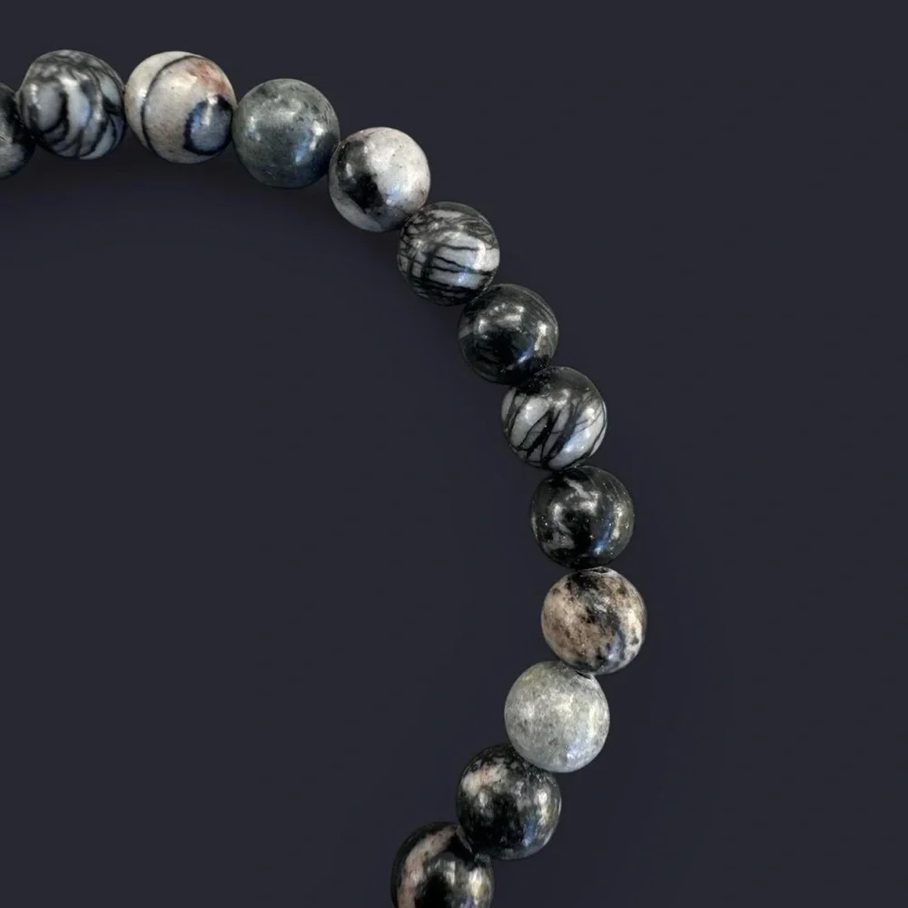 Black Picasso Jasper Adjustable Gemstone Bead Bracelet 6mm